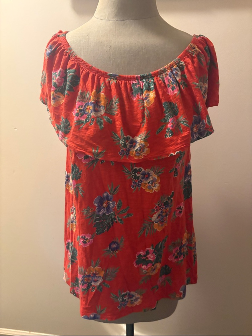 Old Navy Coral Floral Off-Shoulder Tunic